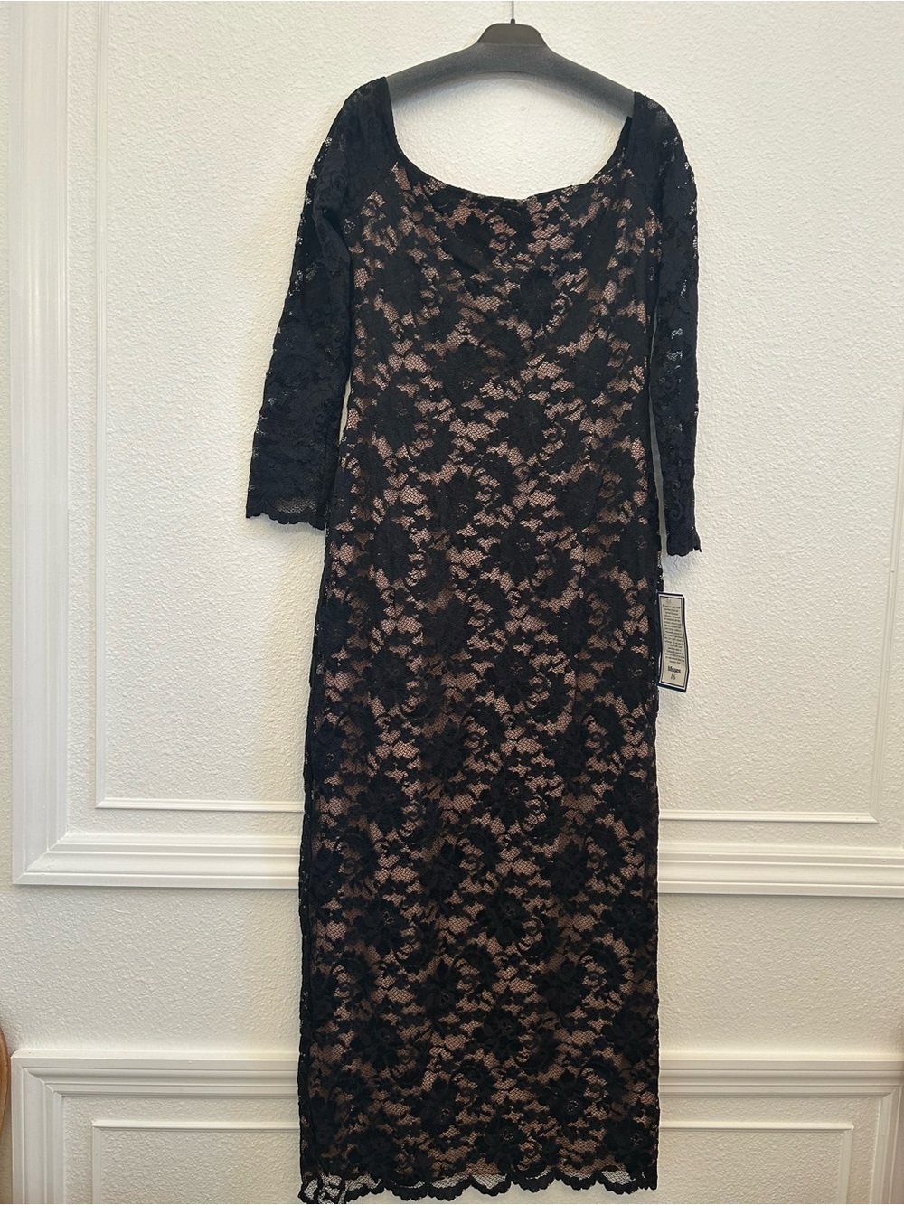 Black Lace Overlay Sheath Dress with Nude Lining misses size 16